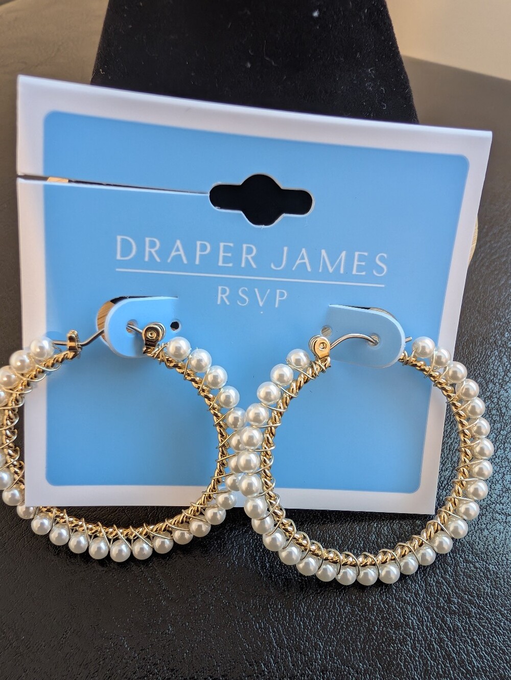 Draper James Gold Hoop Earrings with White Pearls